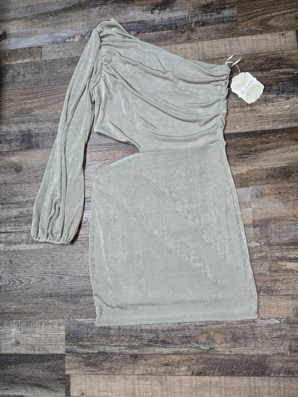 Altar'd State One-Shoulder Olive Green Ruched Cutout Dress